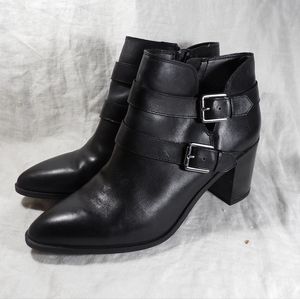 Franco Sarto Women's Boots Block Heel Black Leather Zip Bootie sz. 9.5